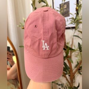 Embroidered LA Baseball Cap in Dusty Pink